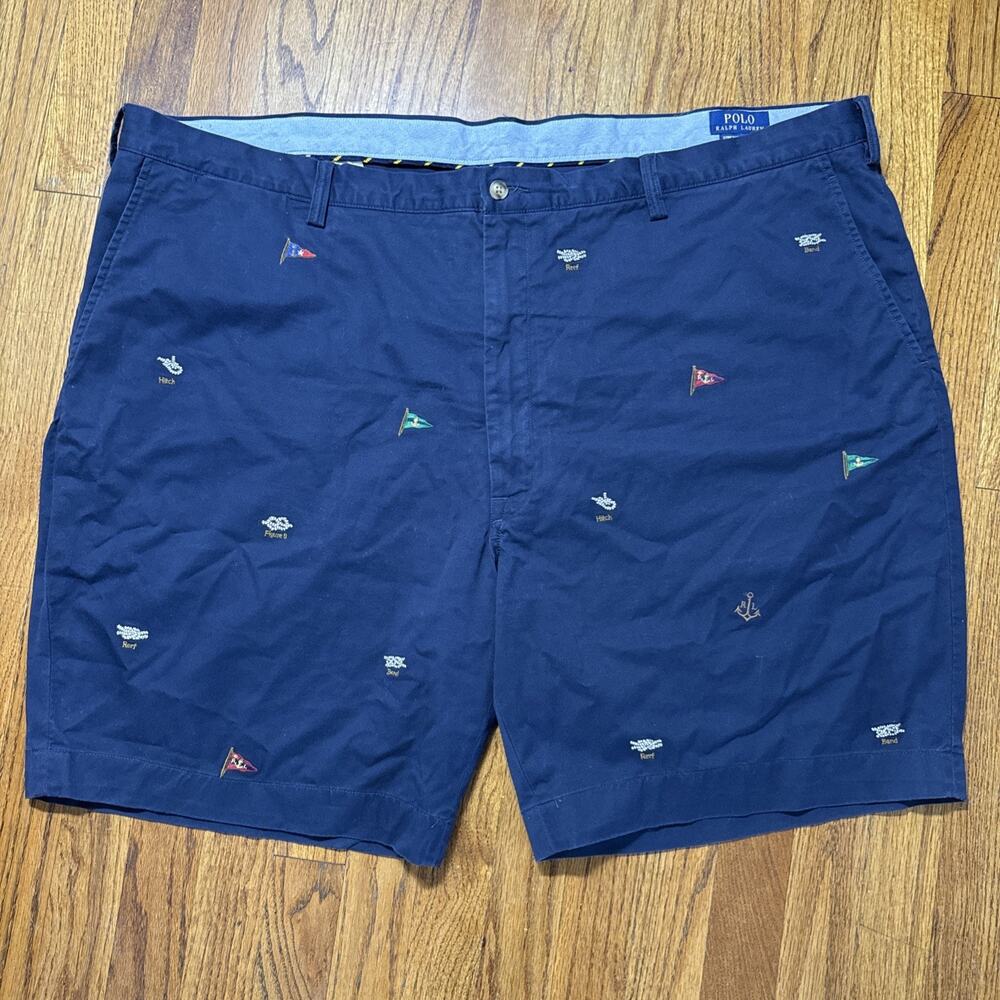 Polo Ralph Lauren Blue Nautical Embroidered Sailing Chino Short Size 50 C21